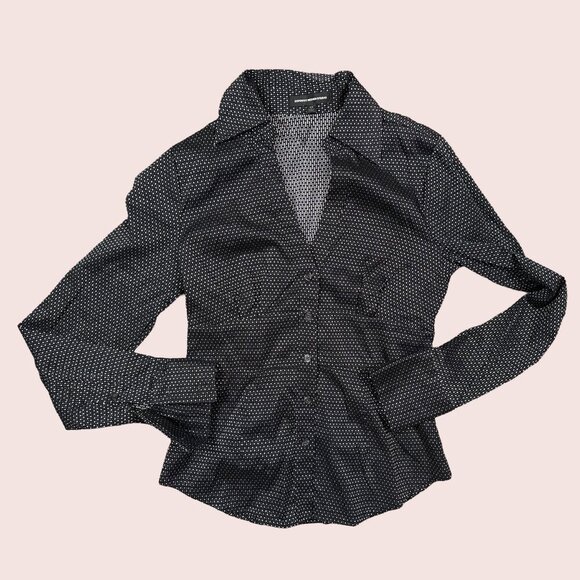 Vintage Y2K Express Design Studio Deep V Button Down Metallic Silver Shirt XS - Picture 1 of 5